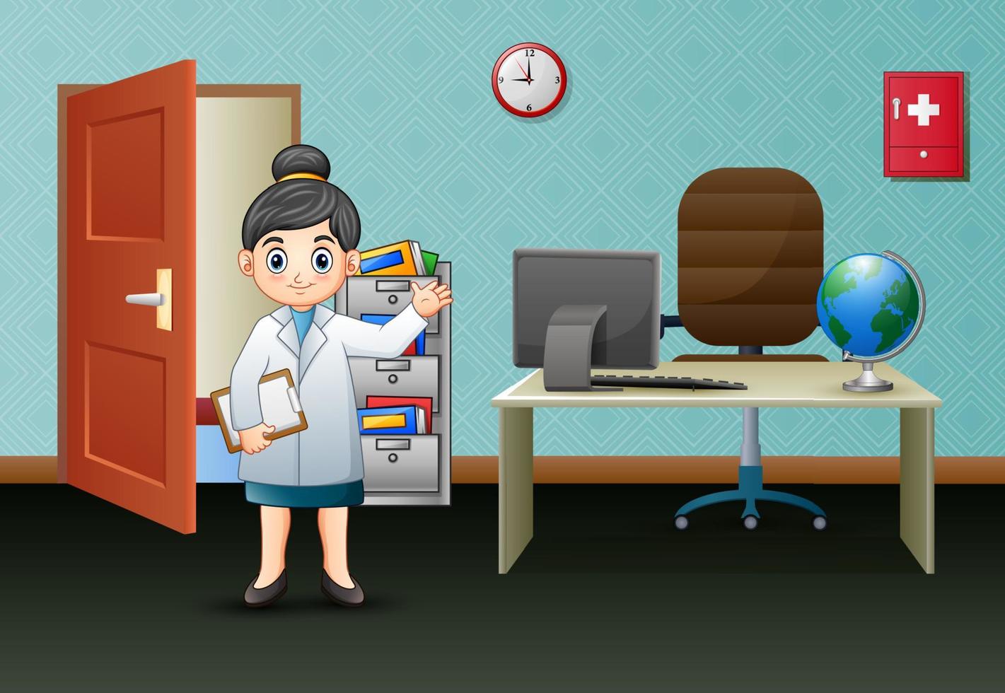 A female doctor showing her office room vector