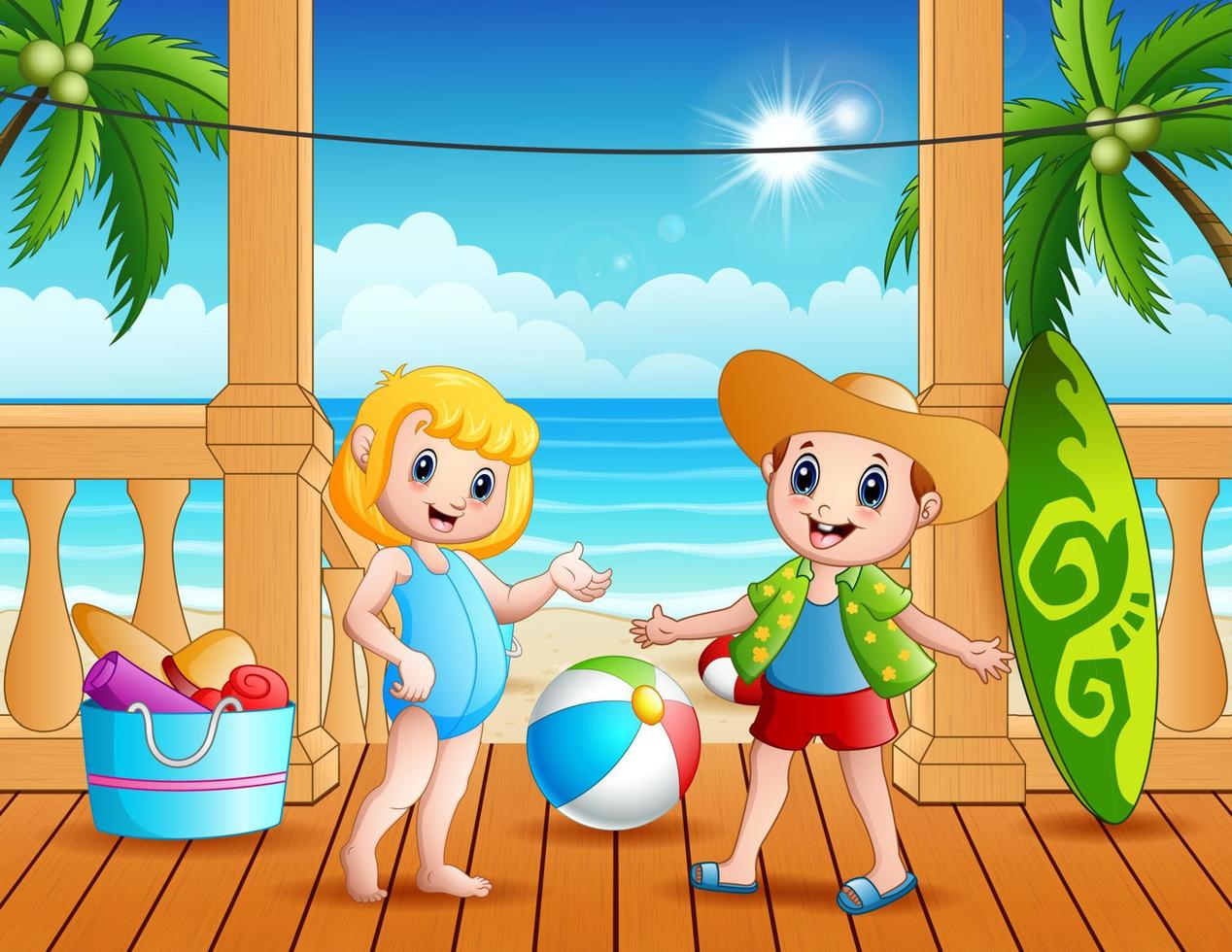 niños de vacaciones de verano en la playa vector