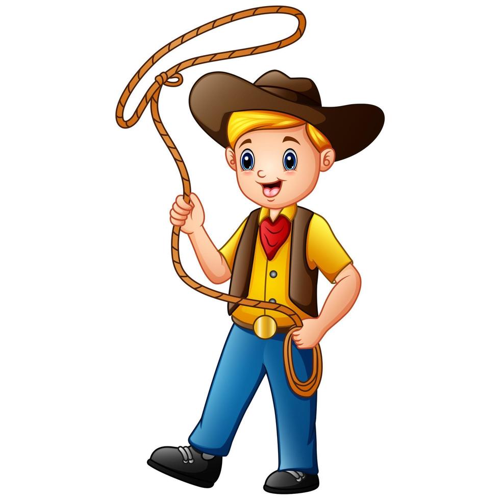 Cowboy kid twirling a lasso vector