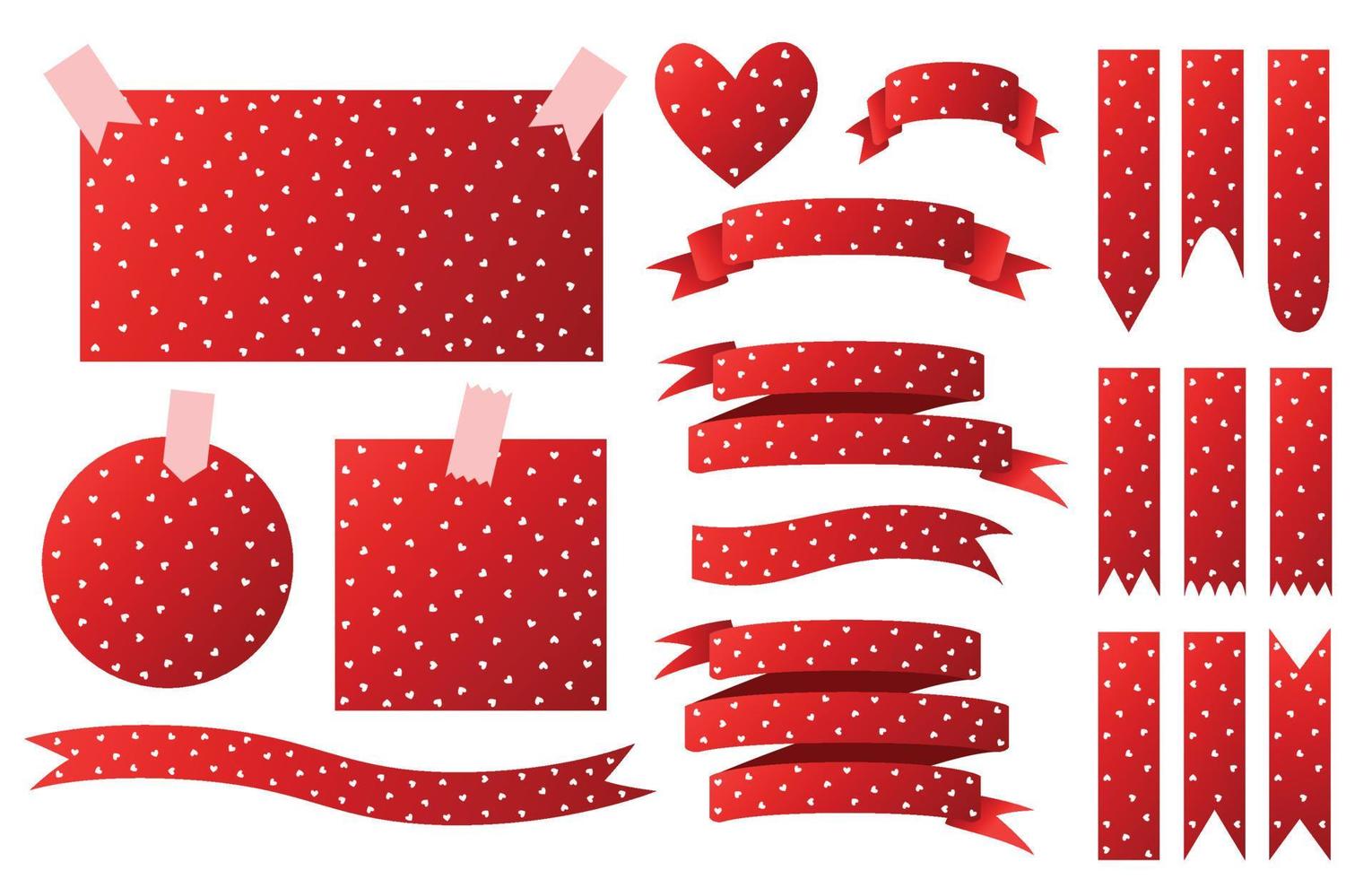 White Mini Hearts Polka Dots on Red Banner Set. Valentine Day Collection. vector