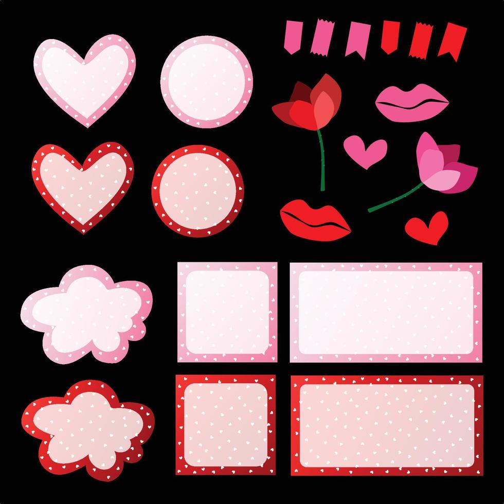 White Mini Hearts Polka Dots on Red and Pink Text Box Banner Set. Valentine Day Collection. vector