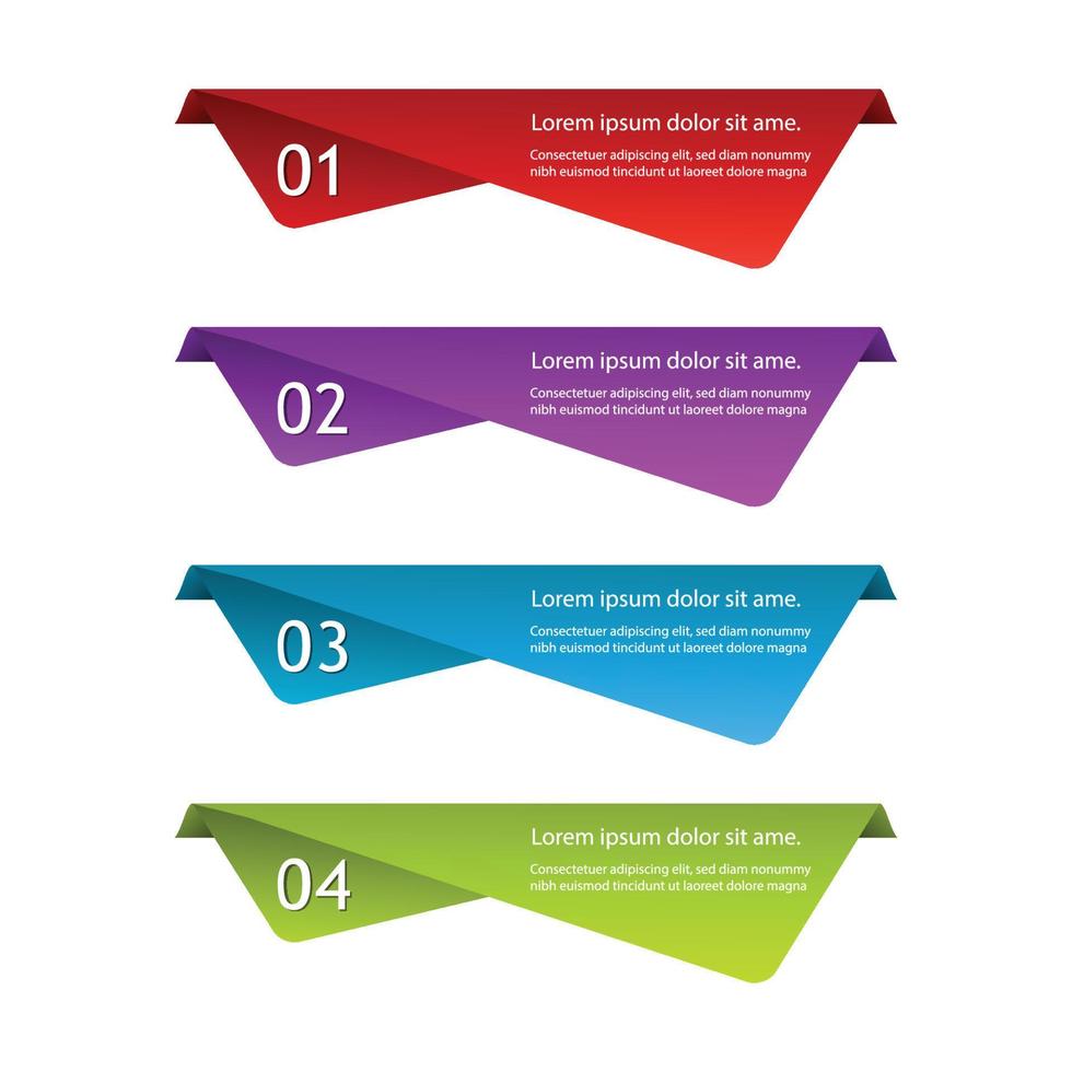 conjunto de banners de infografías de etiquetas de pasos de colores degradados. vector