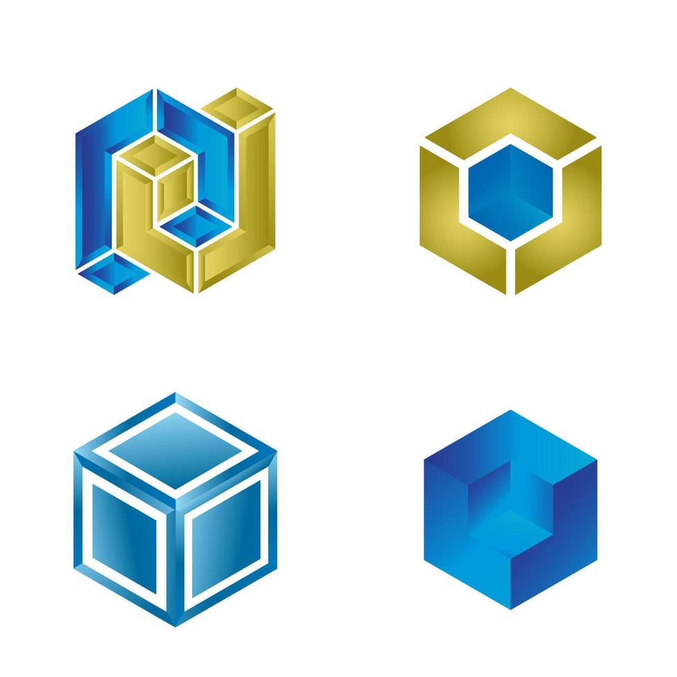 Blue Cube logo design template set vector