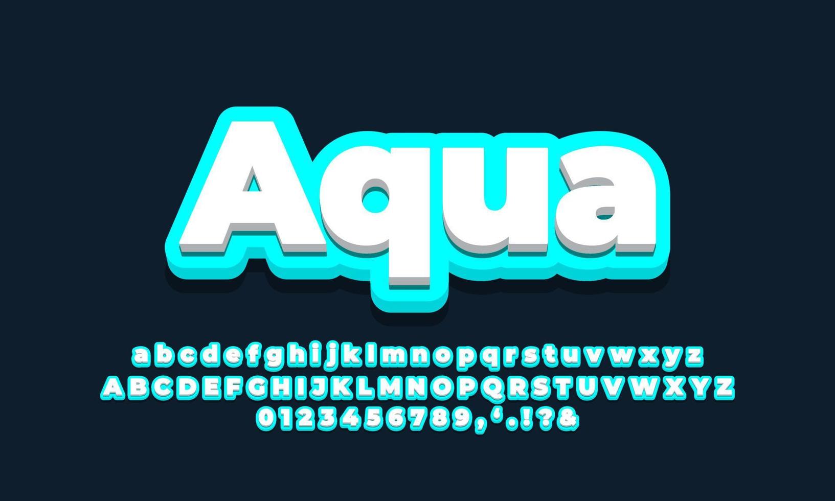 aqua con efecto de fuente 3d blanco o diseño de estilos de texto vector