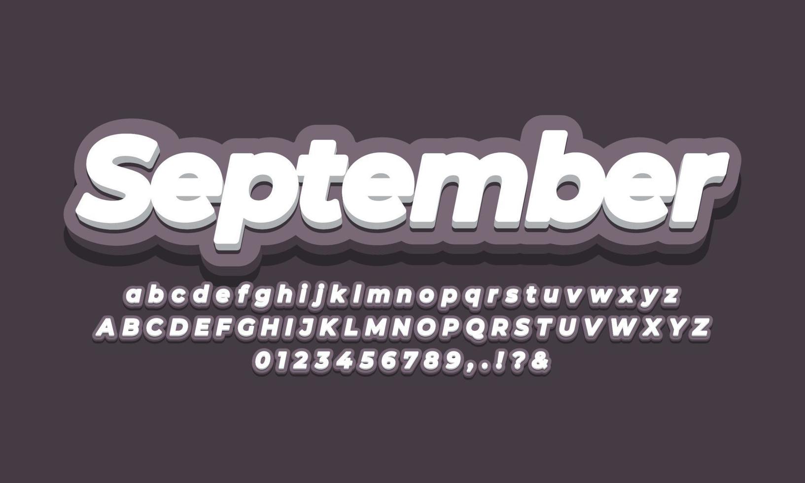 septiembre mes texto 3d diseño oscuro vector