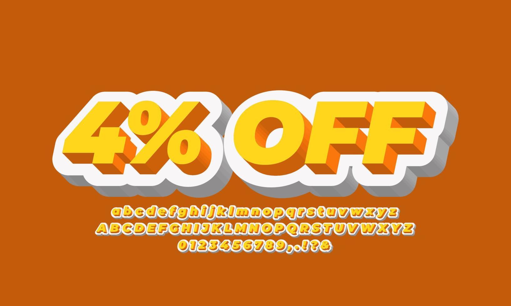 4 percent off sale discount promotion text 3d white orange vector