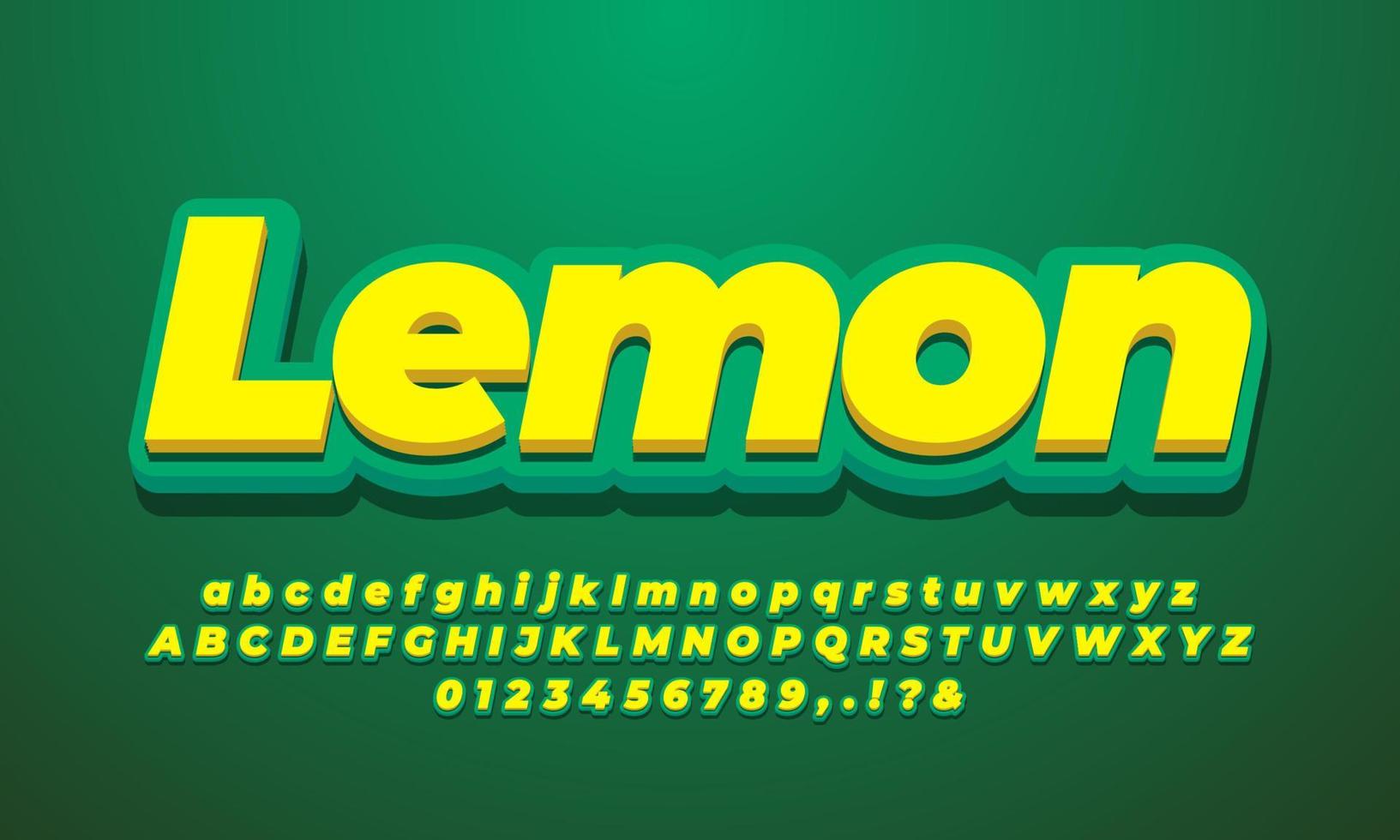 yellow lemon 3d alphabet text effect or font effect style design vector
