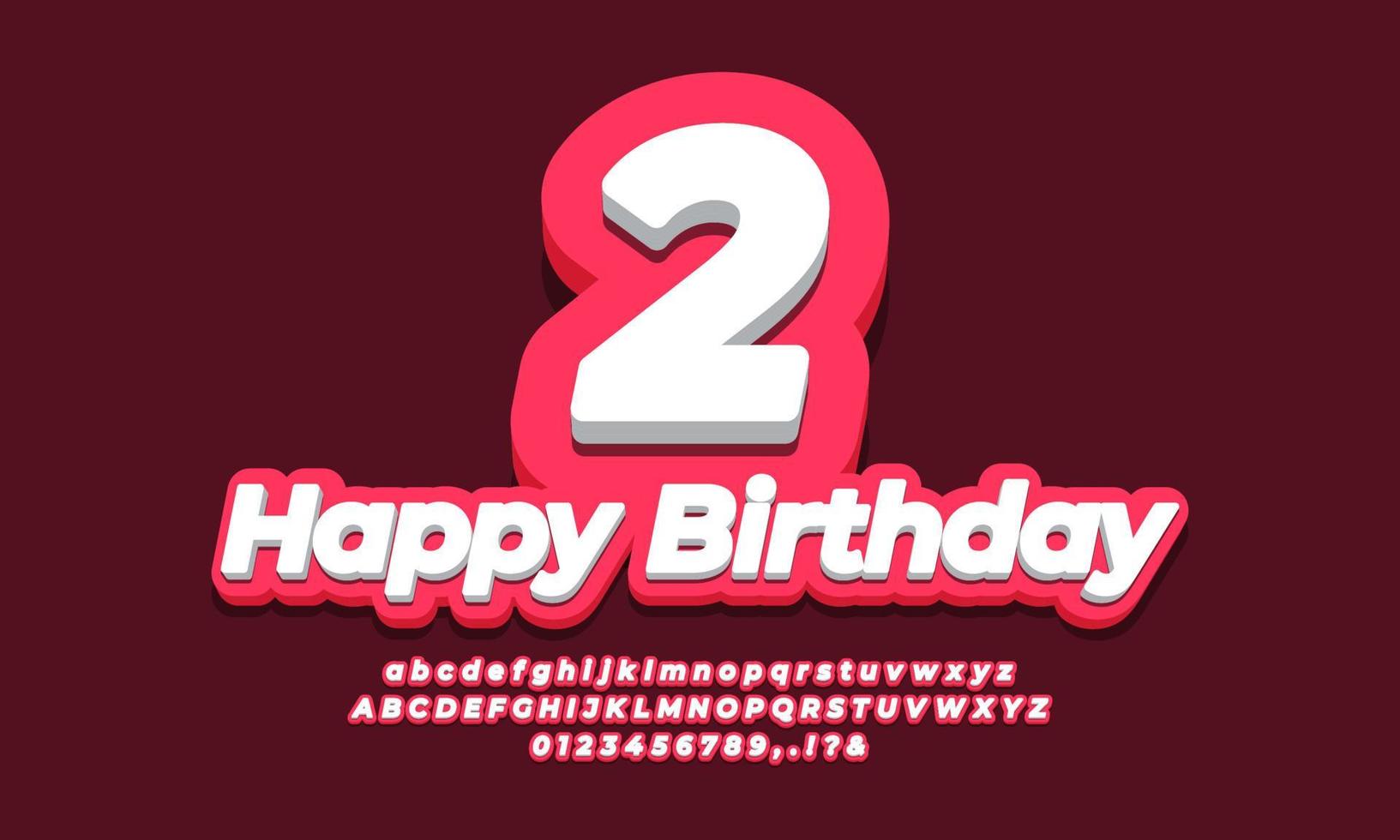 número dos años celebración cumpleaños fuente 3d rojo diseño vector