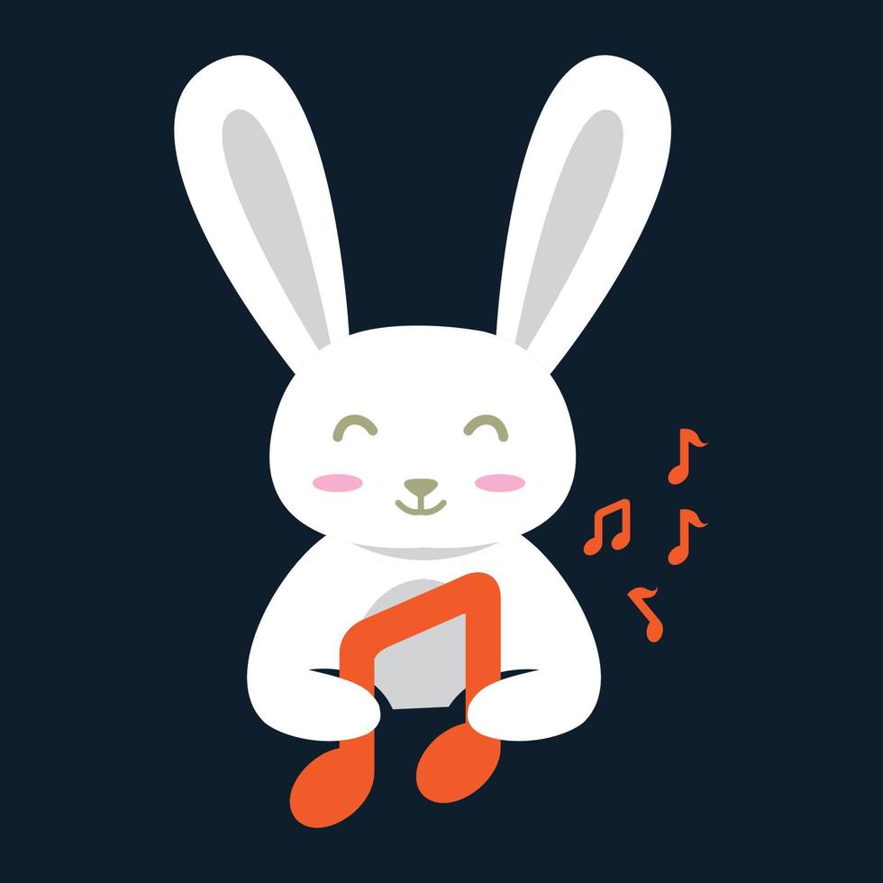 animales mascotas conejo con nota música canción lindo logo vector icono diseño