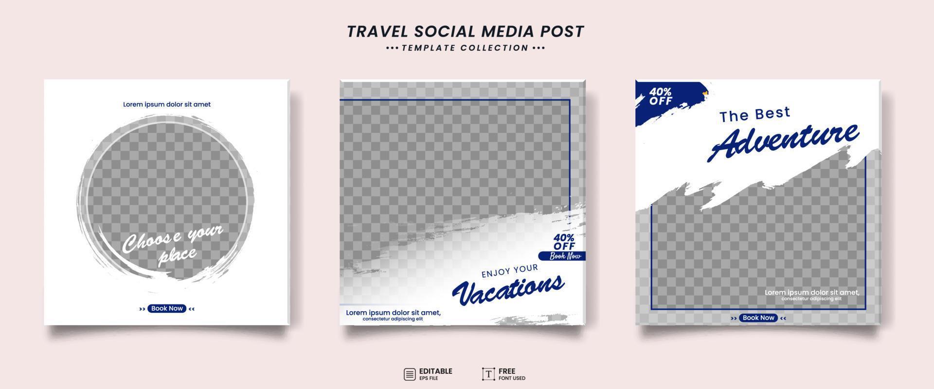 Set of editable travel sale social media banner post template vector