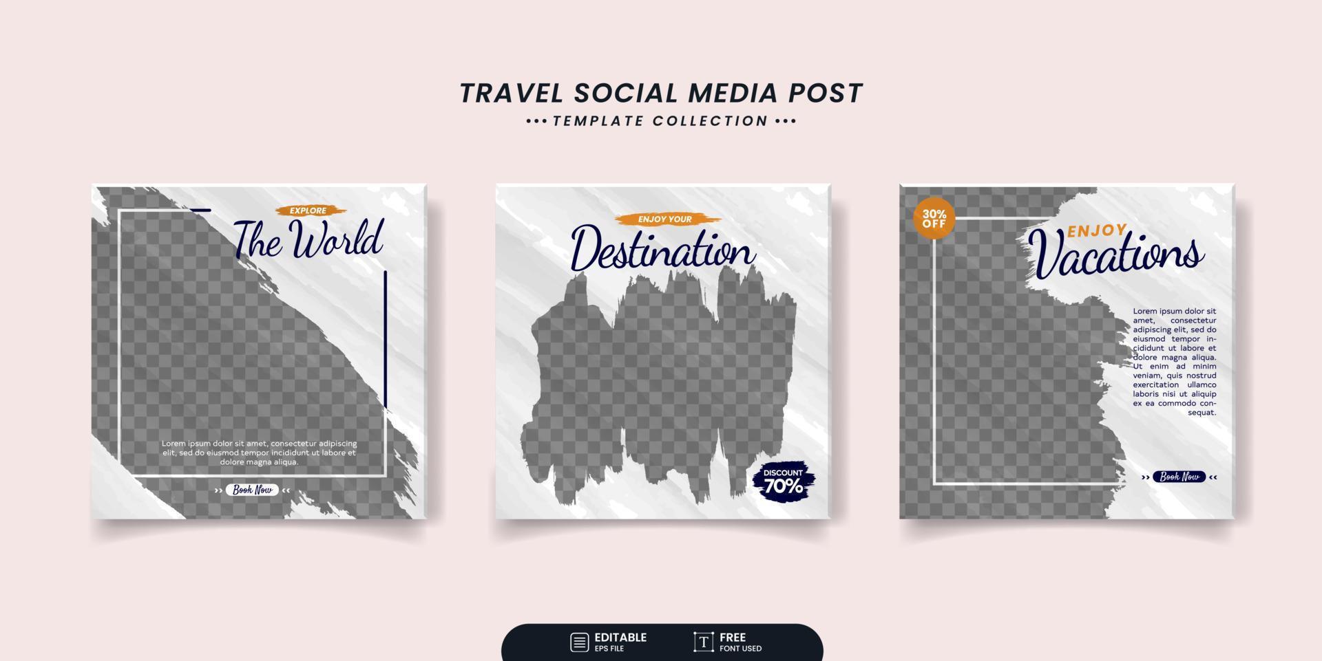 Set of editable travel sale social media banner post template vector