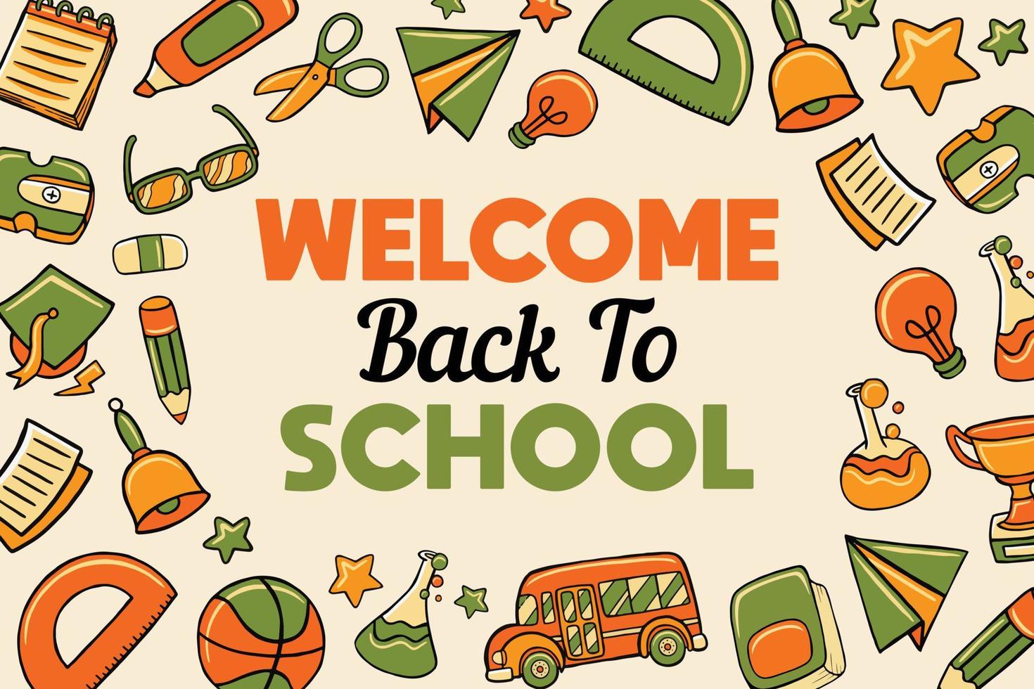 back to school doodles vector background in cartoon style