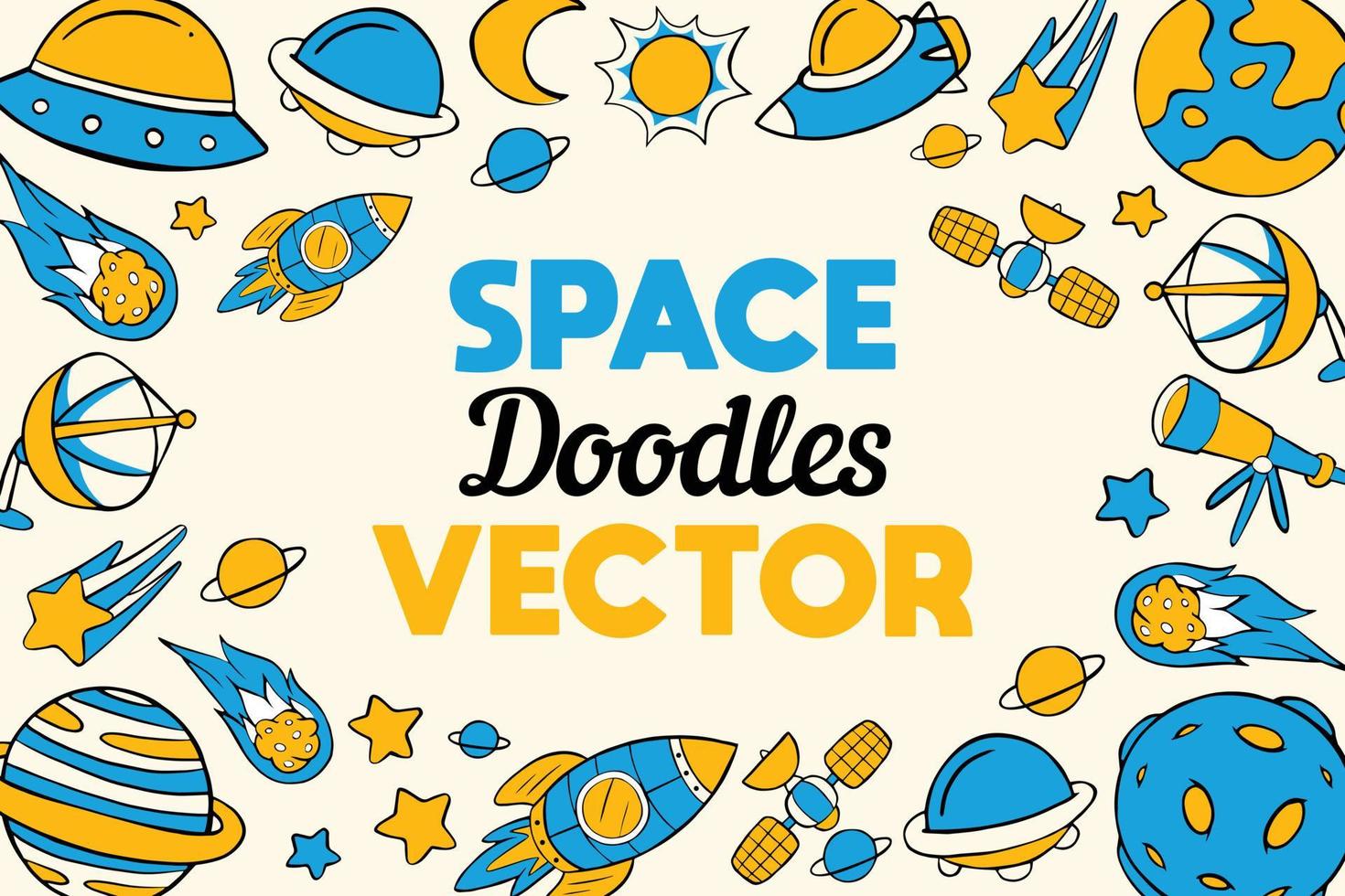 space doodles vector background in cartoon style