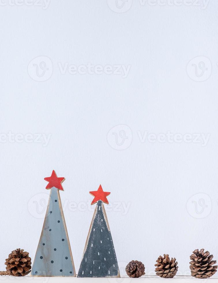 set of christmas wood block with bauble decoration on peace color table photo