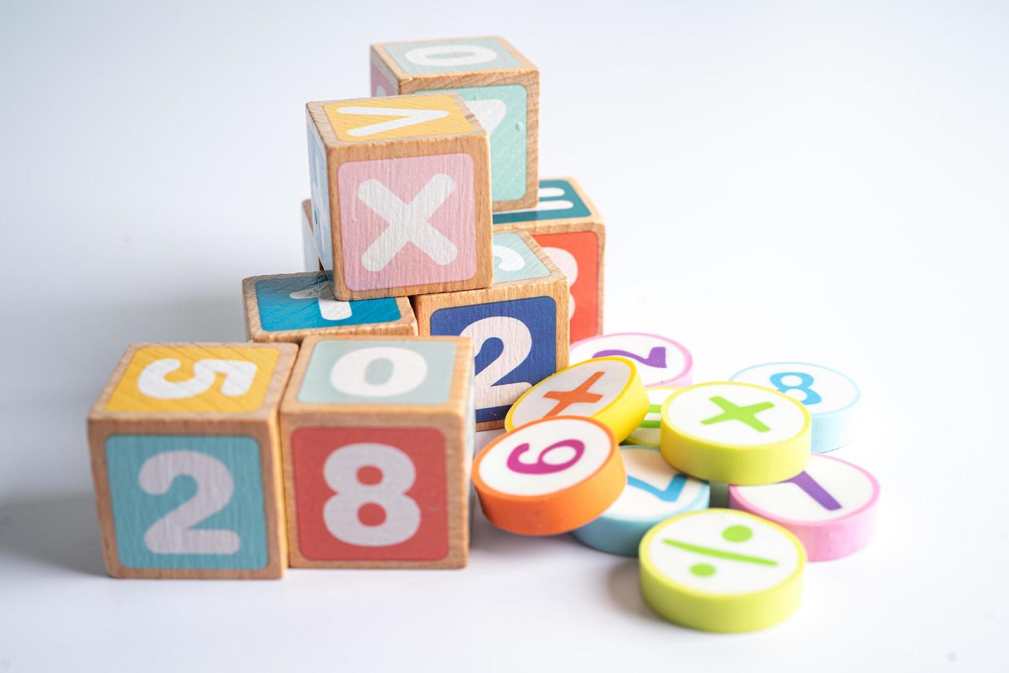 Math number colorful on white background, education study mathematics learning teach concept. photo