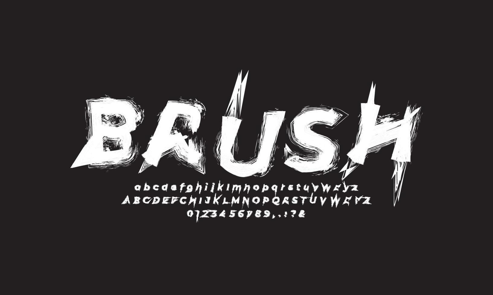 Brush font paint art black and white alphabet numbering vector design