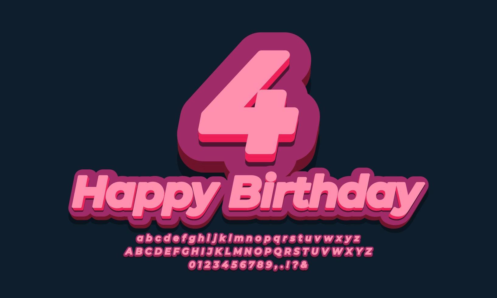 number four year celebration birthday font 3d  purple design vector