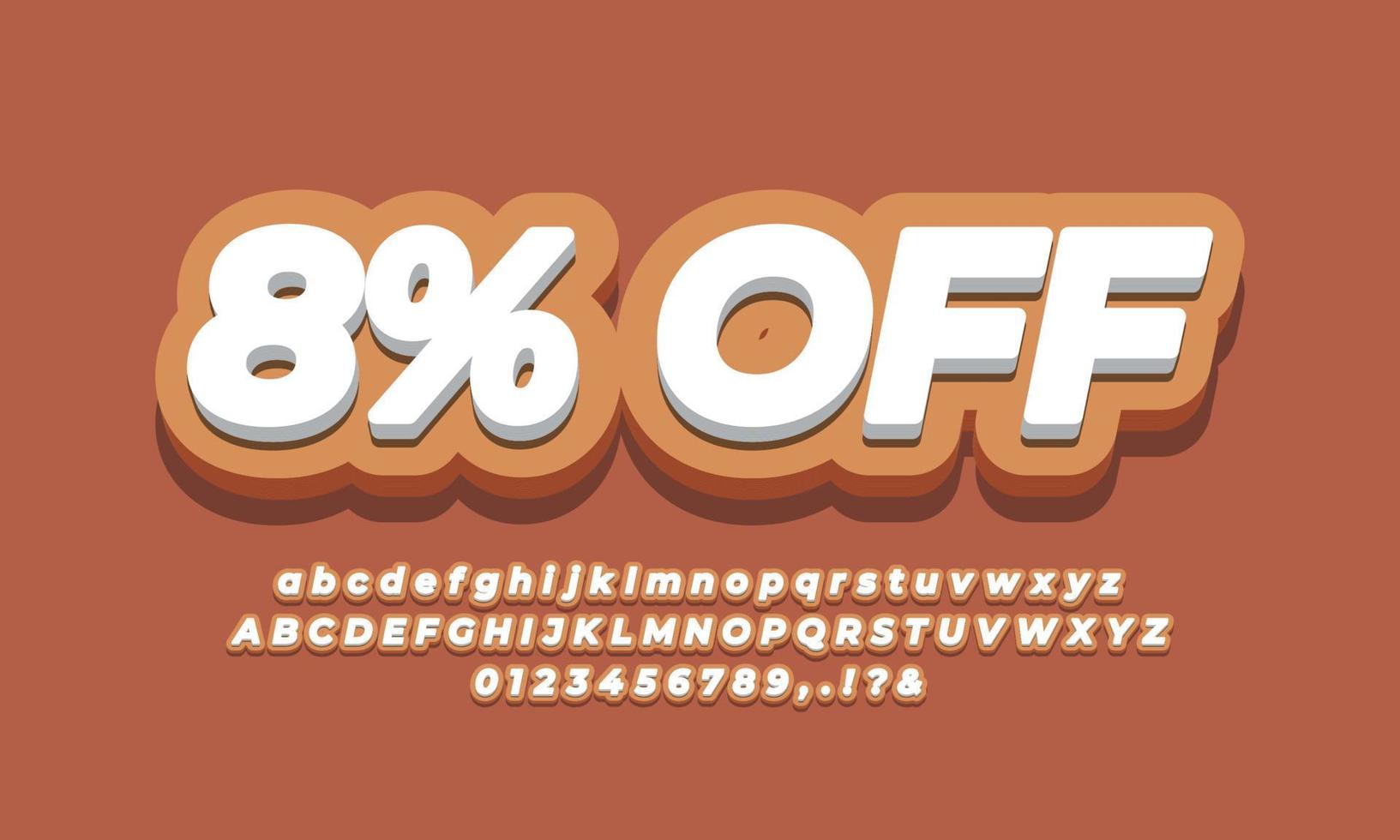8 por ciento de descuento ocho por ciento venta descuento promoción texto 3d naranja vector