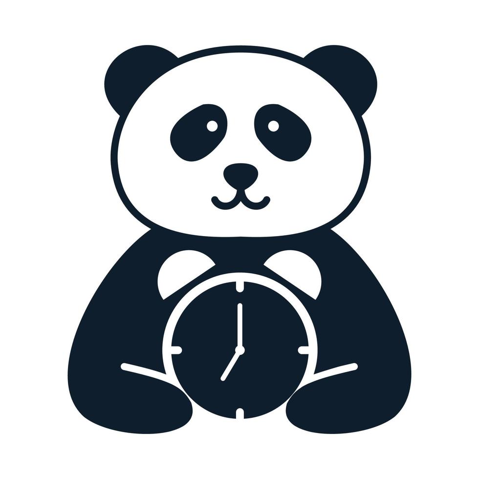 animal panda happy cute  with clock   logo vector icon design