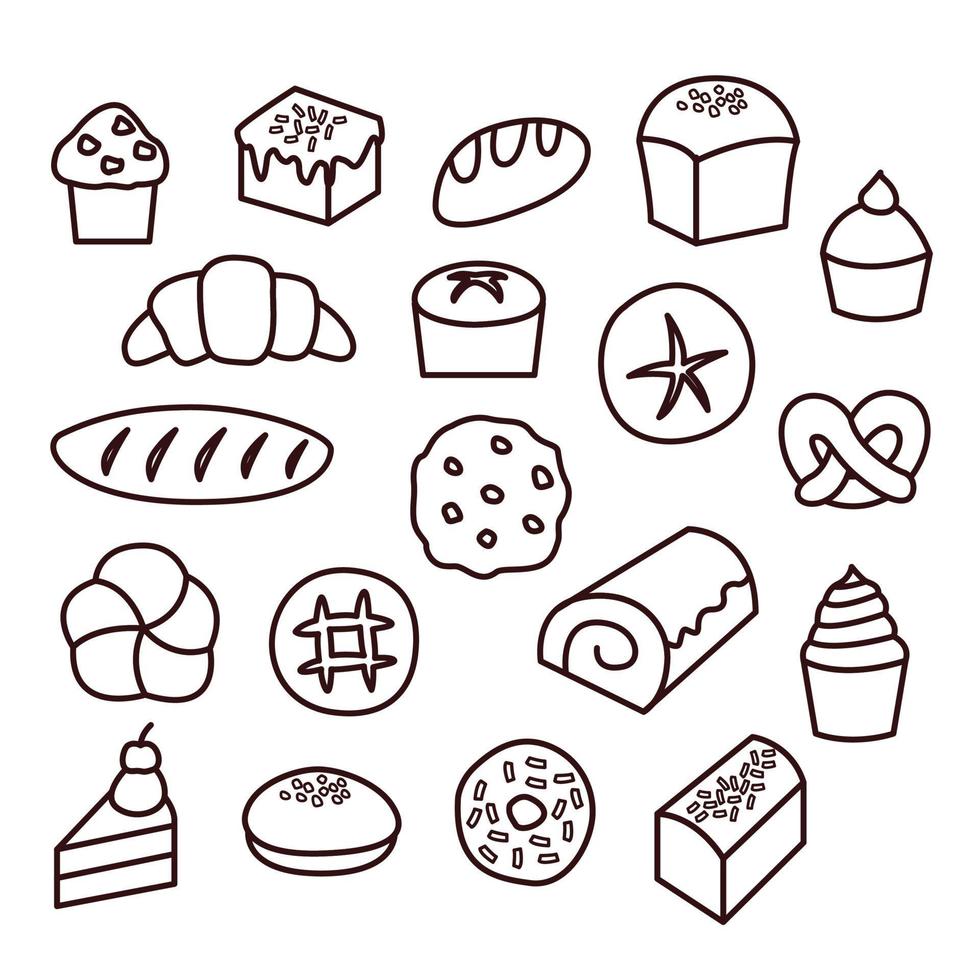 Collection of simple monochrome hand drawn elements for bakery vector