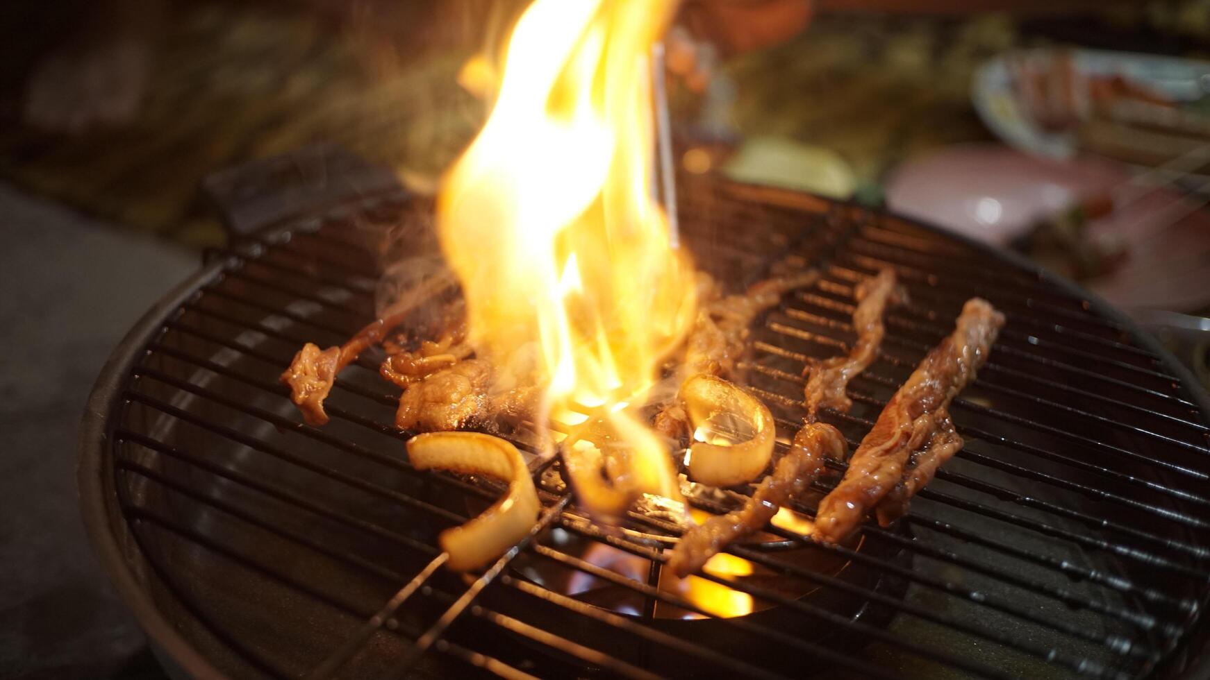 Cooking the beef in a Japanese grill style. photo