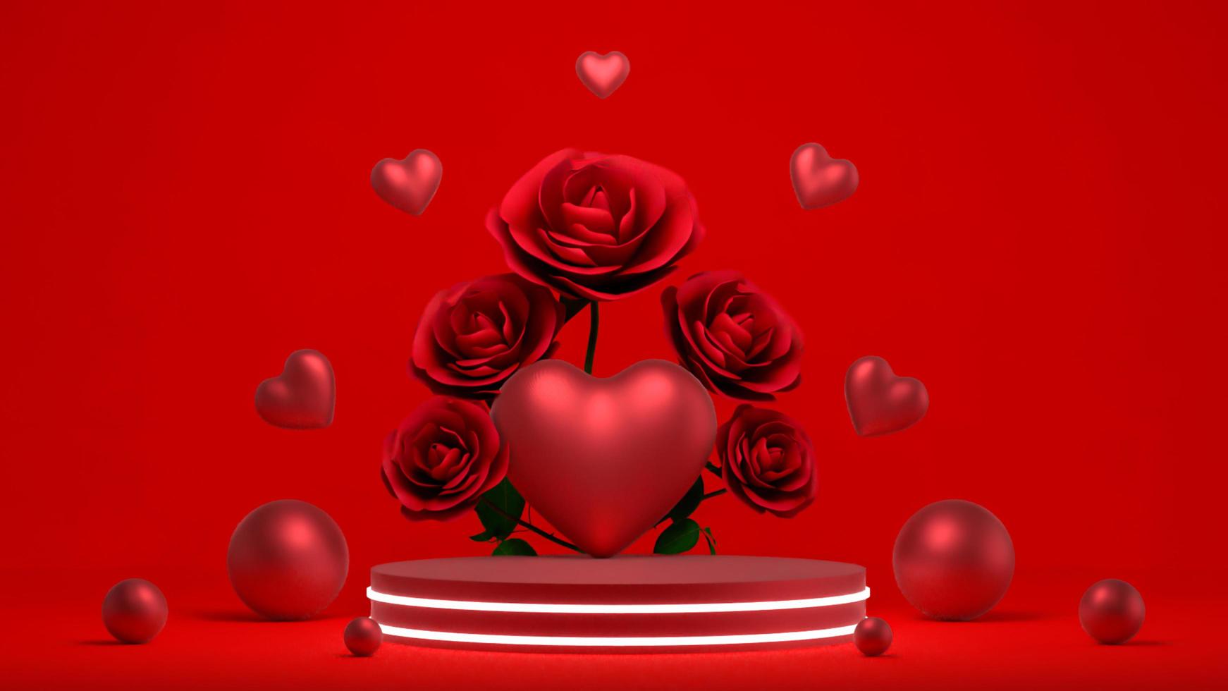 Empty background and 3d stand heart display or shelf with studio for showing or design concept. Blank backdrop Realistic 3D render Valentine day of love photo