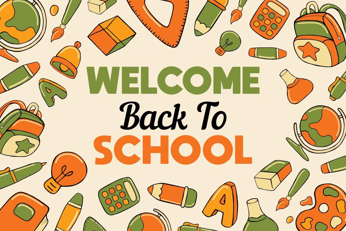 back to school doodles vector background in cartoon style