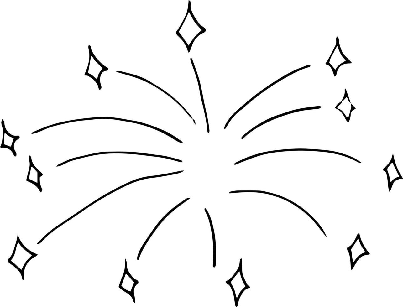 garabato dibujado a mano de fuegos artificiales. vector, minimalismo, monocromo. icono, pegatina. celebración año nuevo día de la independencia cumpleaños vector