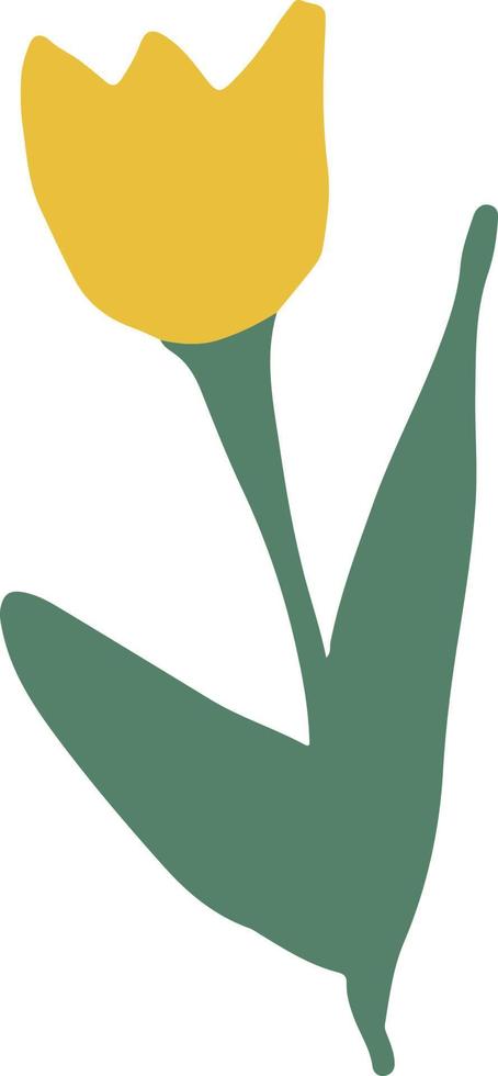 icono de tulipán, pegatina. garabato dibujado a mano. colores de tendencia 2021 dorado, verde, amarillo. bebe flores primavera verano vector