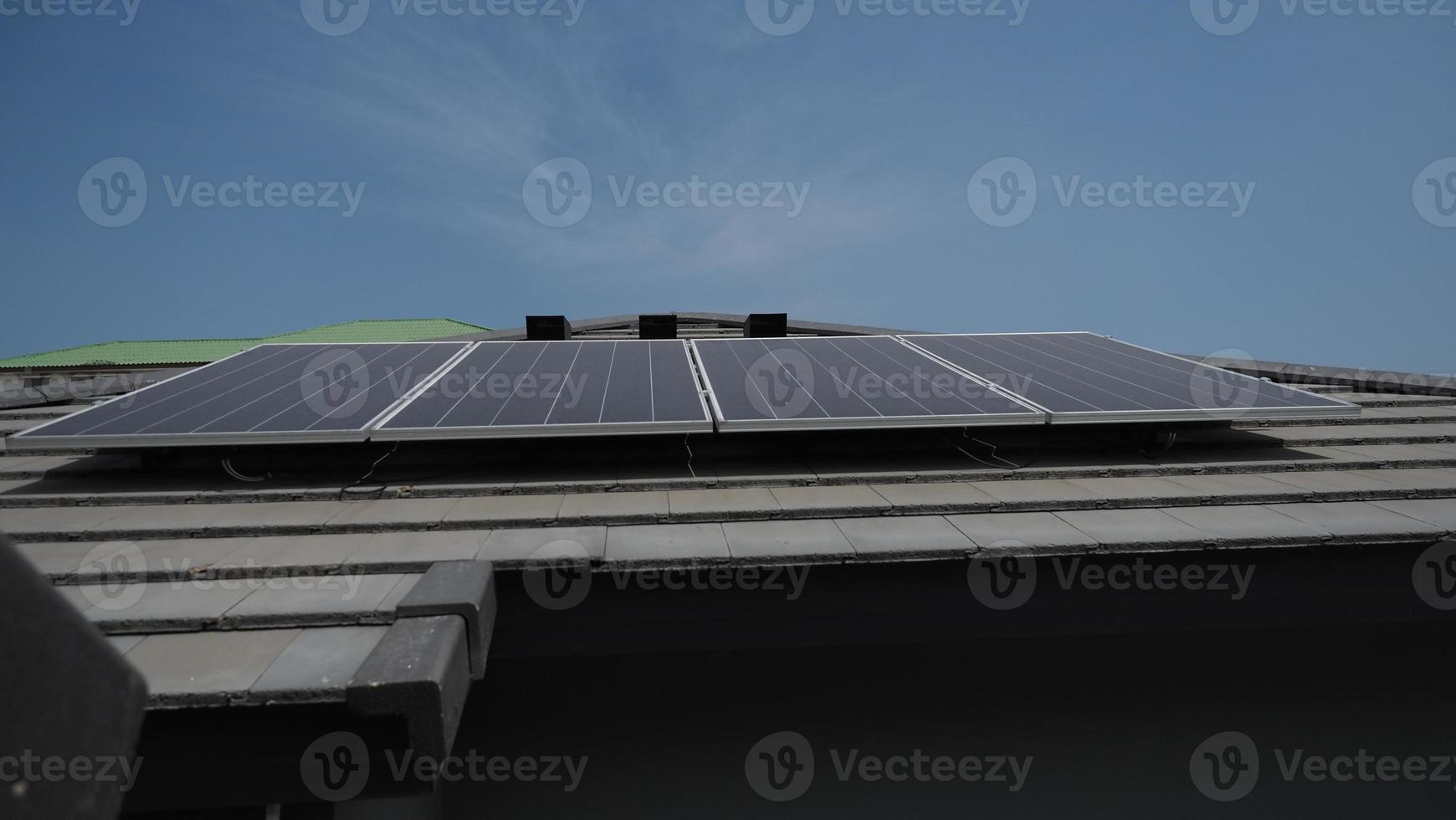 Photovoltaic. Solarcell panel. Solar roof power plant on the roof photo