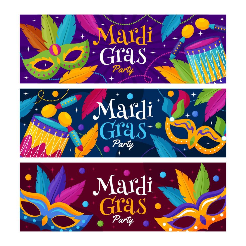 conjunto de banner de fiesta de mardi gras vector