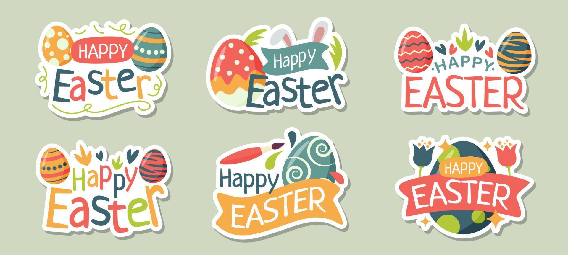 conjunto de pegatinas de huevo de Pascua vector