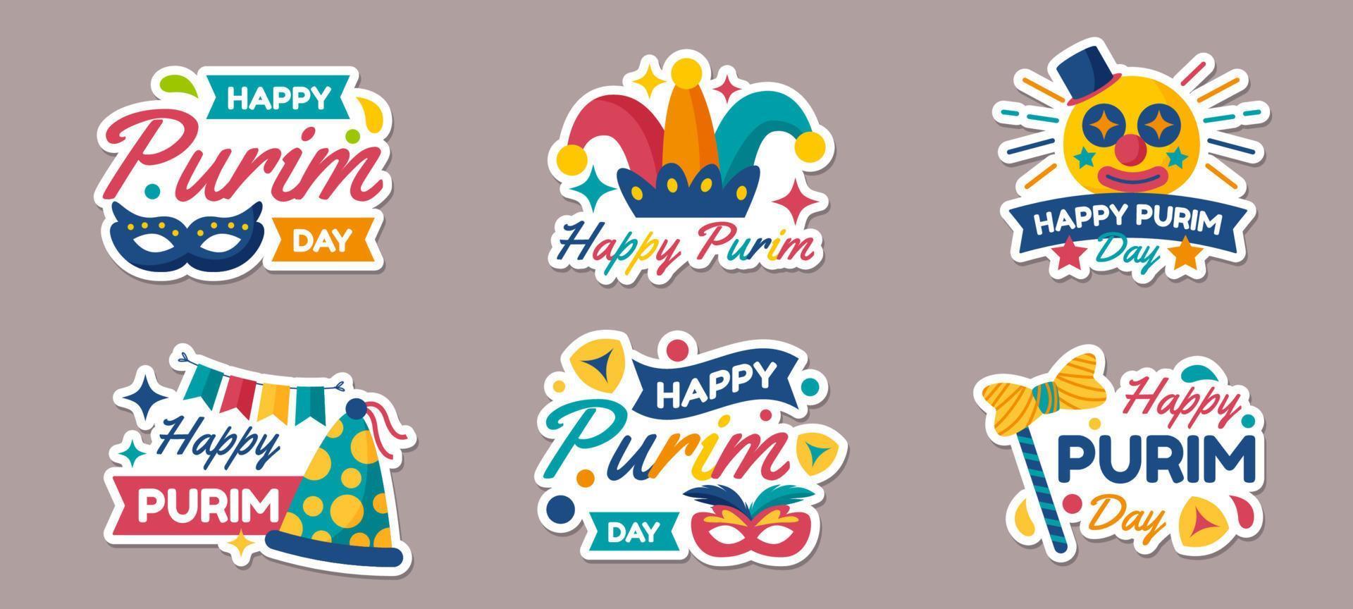 Happy Purim Sticker Set vector