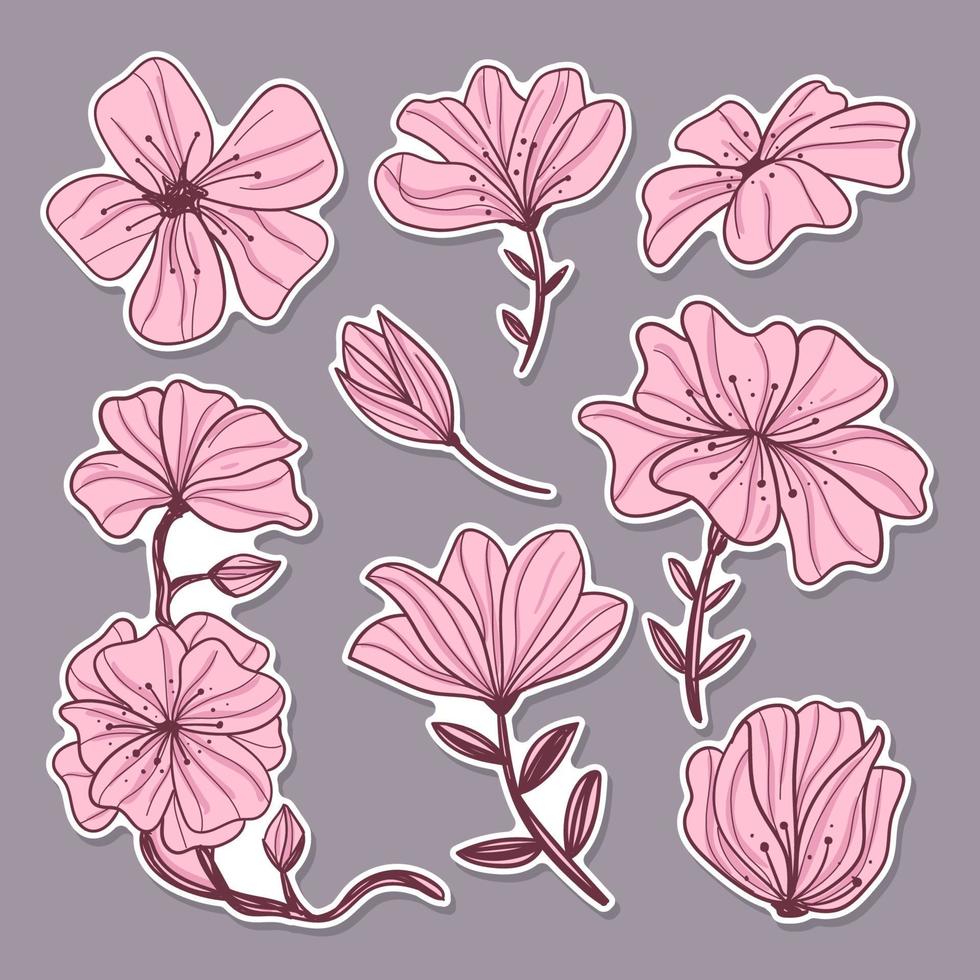 diario de pegatinas de flor de cerezo vector