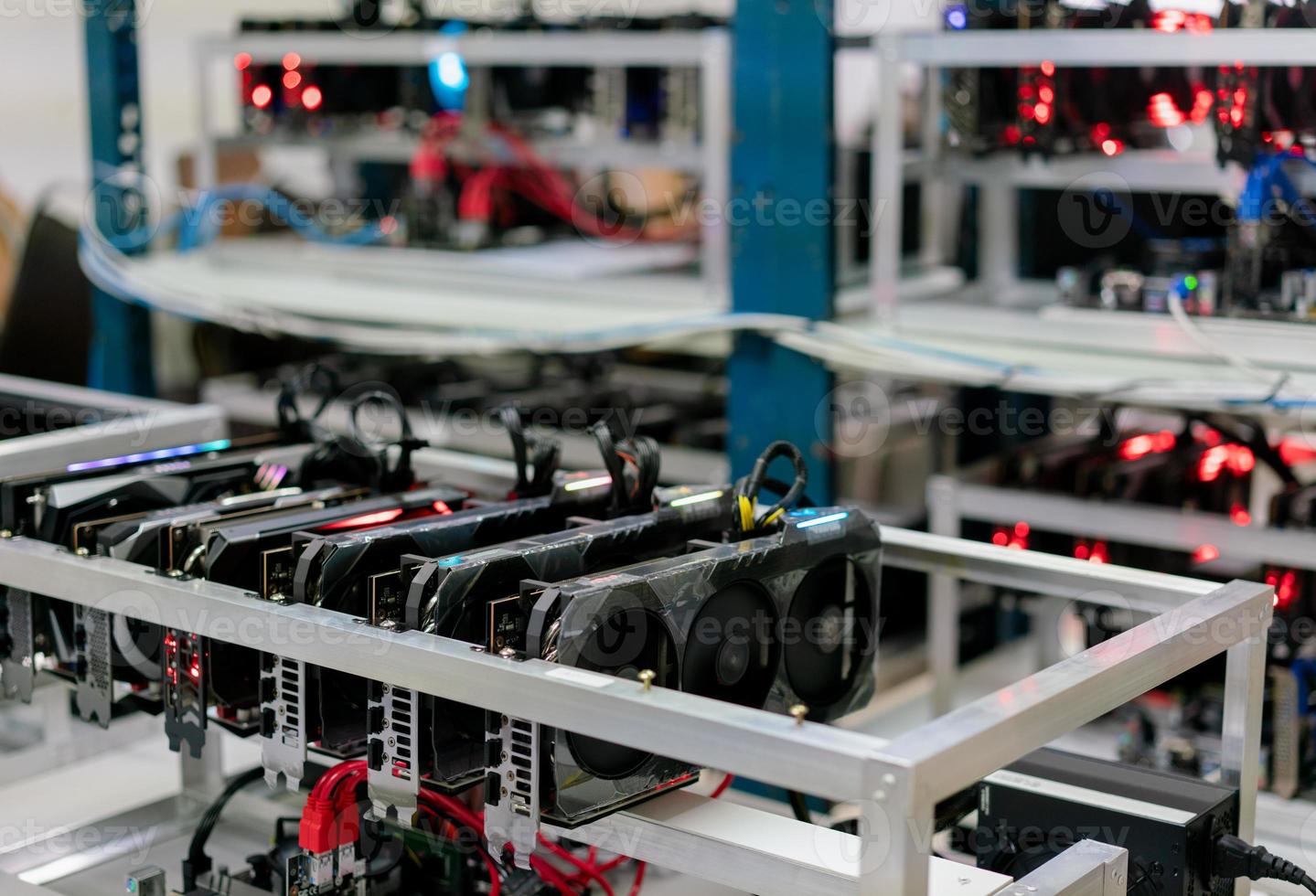 Bitcoin mining farm.  Rig for cryptocurrency miner photo
