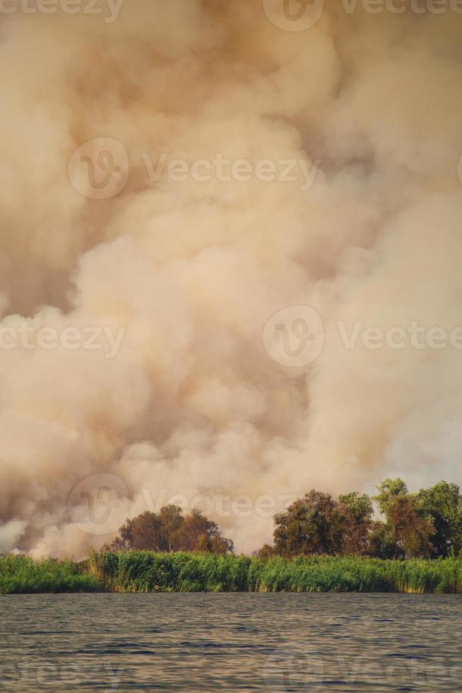 Large clouds of smoke, fire in nature. photo