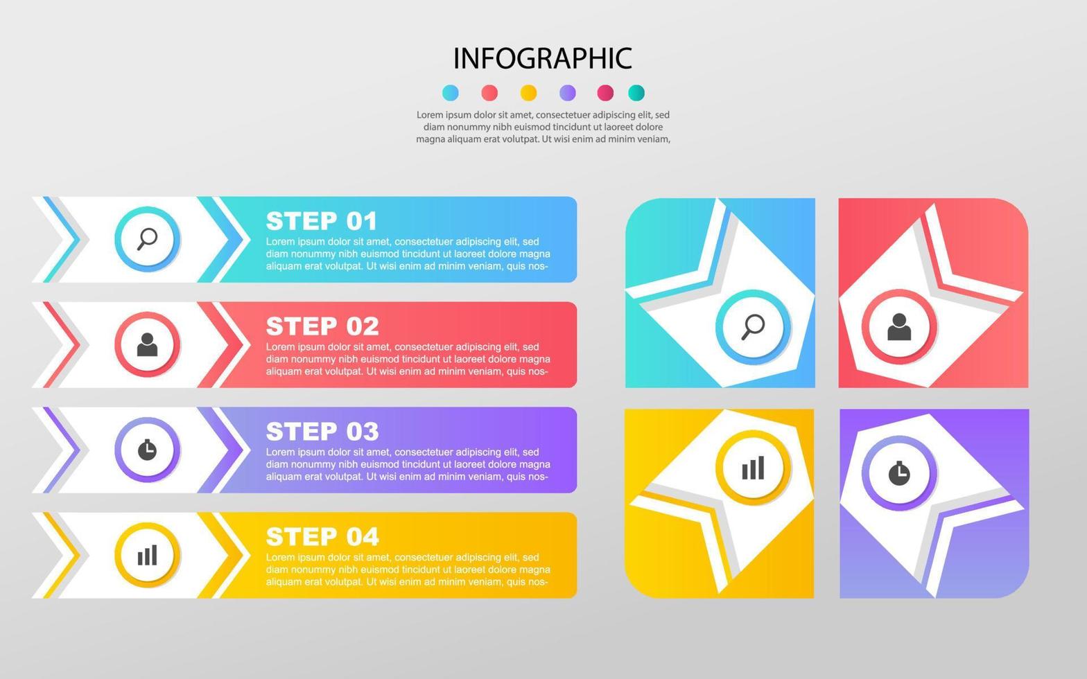 Business infographic design template with 4 options, steps or processes. Can be used for workflow layout, diagram, annual report, web design vector