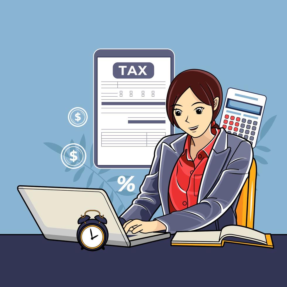 Accountant typing on laptop illustration free download vector