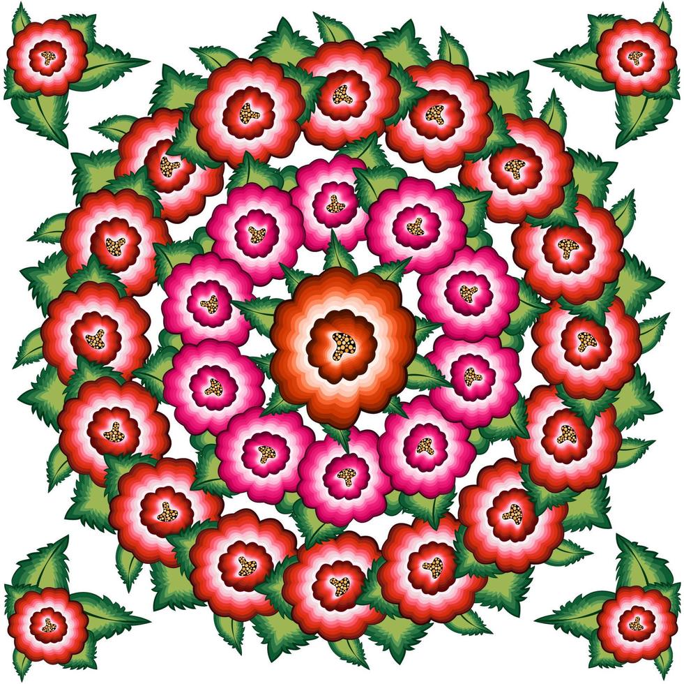 patrón de bordado floral mexicano, diseño de moda popular de flores nativas de mandala colorido étnico. estilo textil tradicional bordado de México, vector aislado sobre fondo blanco