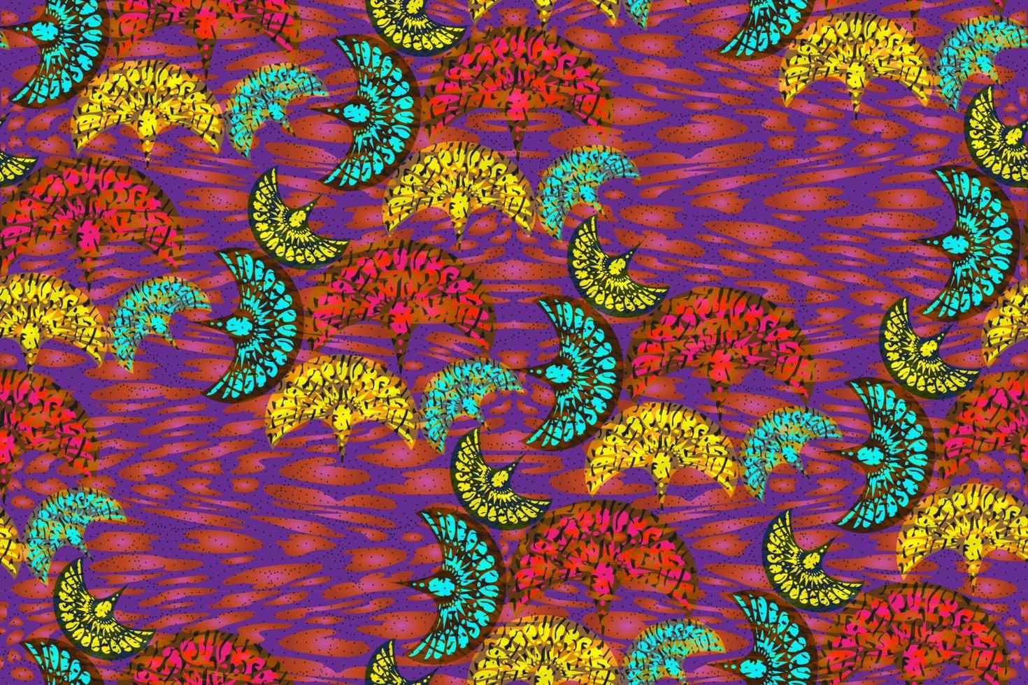 tela de impresión de cera africana sin costuras, adornos étnicos hechos a mano para su diseño, flores étnicas afro y elementos geométricos de motivos tribales. textura de vector, estilo de moda de ankara textil colorido de áfrica vector