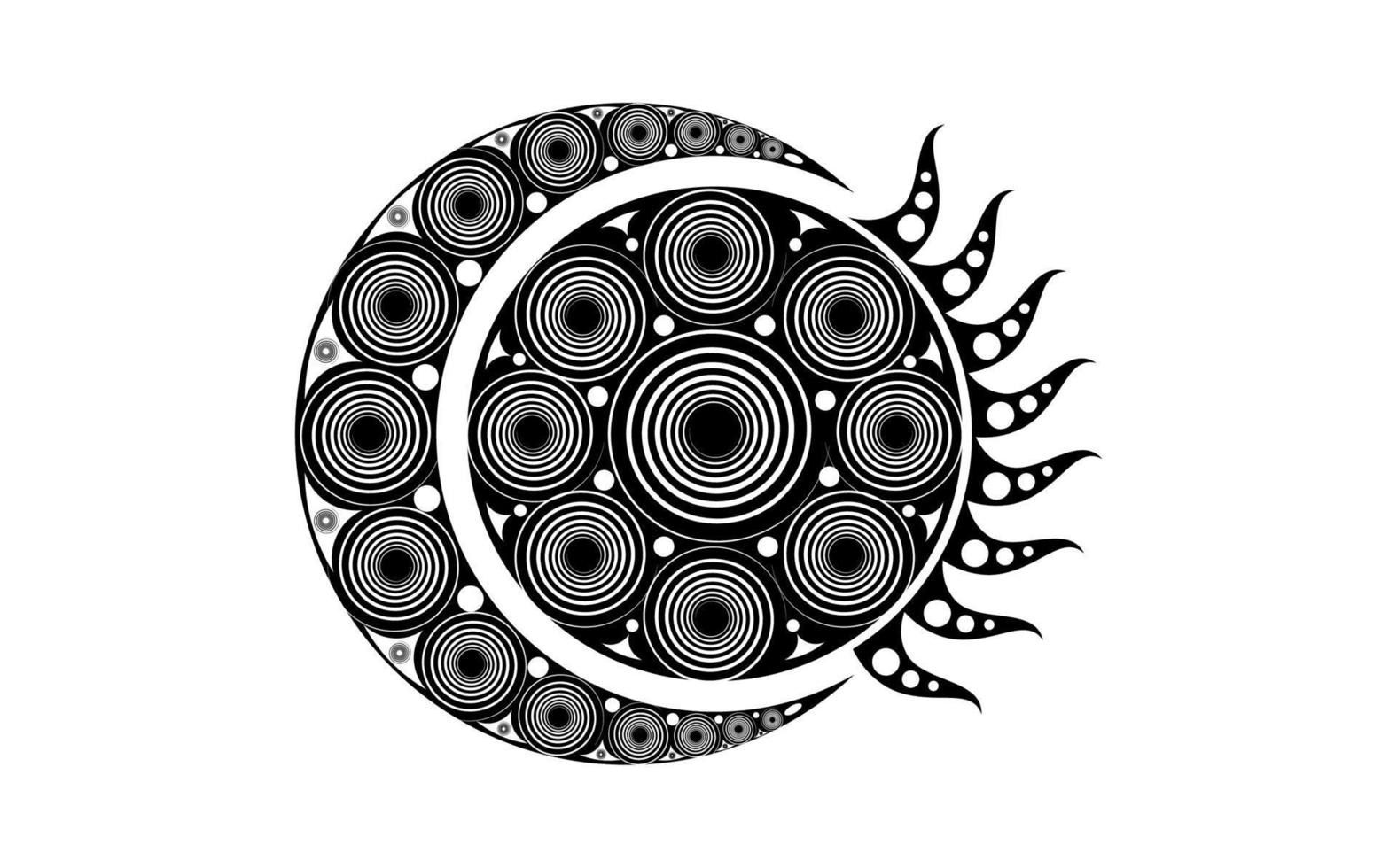 luna celta espiral y sol celta, signos esotéricos y ocultos, patrón de luna creciente, sol radiante esotérico, ilustración vectorial aislada en fondo blanco vector