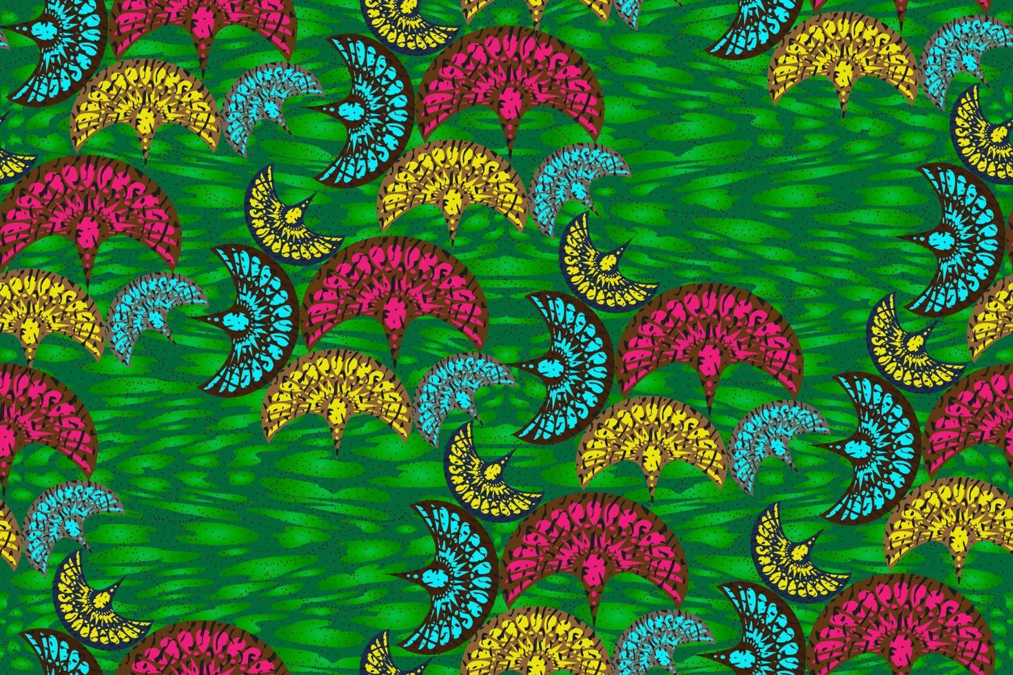 tela de impresión de cera africana sin costuras, adornos étnicos hechos a mano para su diseño, flores étnicas afro y elementos geométricos de motivos tribales. textura de vector, estilo de moda de ankara textil colorido de áfrica vector