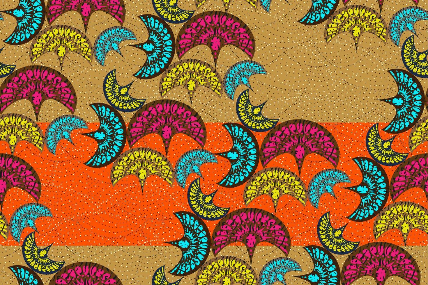 tela de impresión de cera africana sin costuras, adornos étnicos hechos a mano para su diseño, flores étnicas afro y elementos geométricos de motivos tribales. textura de vector, estilo de moda de ankara textil colorido de áfrica vector