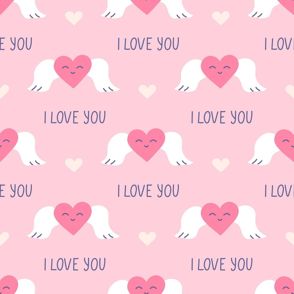 Heart with angel wings, declaration of love, vector seamless pattern for Valentines Day