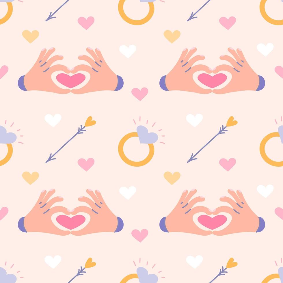 Valentines Day, vector seamless pattern with ring of arrows and hearts