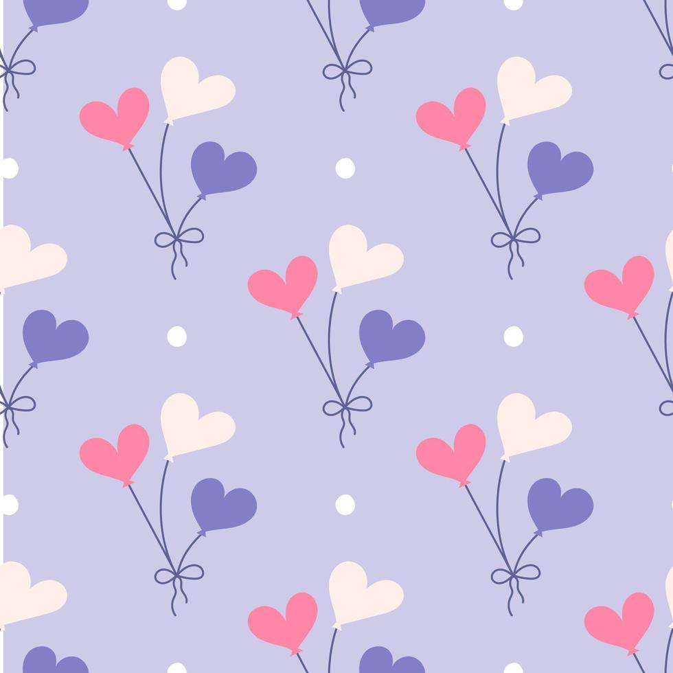 Heart shaped balloons, vector seamless pattern in flat style