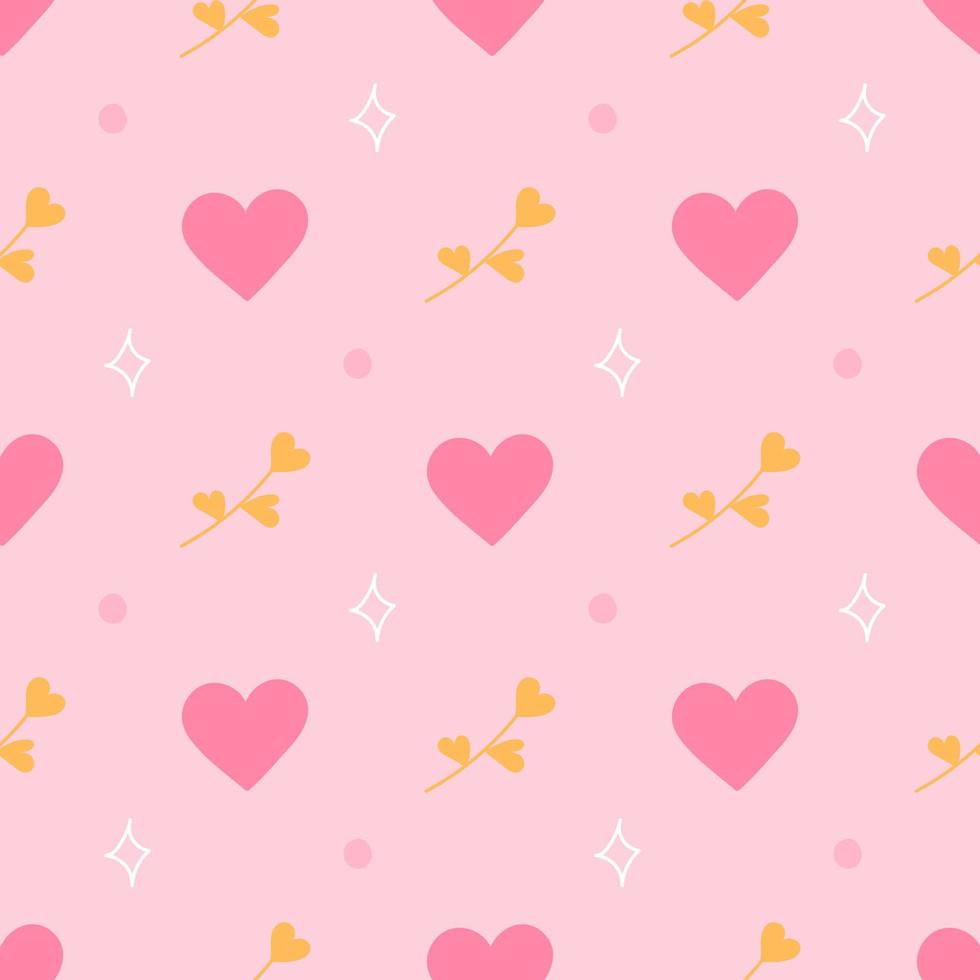 Hearts, twigs on pink background, vector seamless pattern for Valentines Day