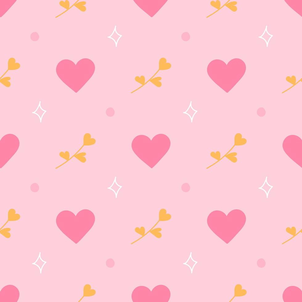 Hearts, twigs on pink background, vector seamless pattern for Valentines Day