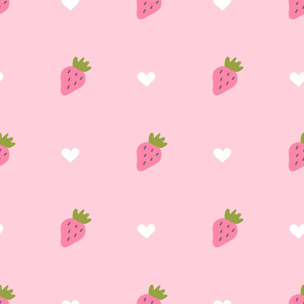 Strawberry and hearts on pink background, vector seamless pattern in ...