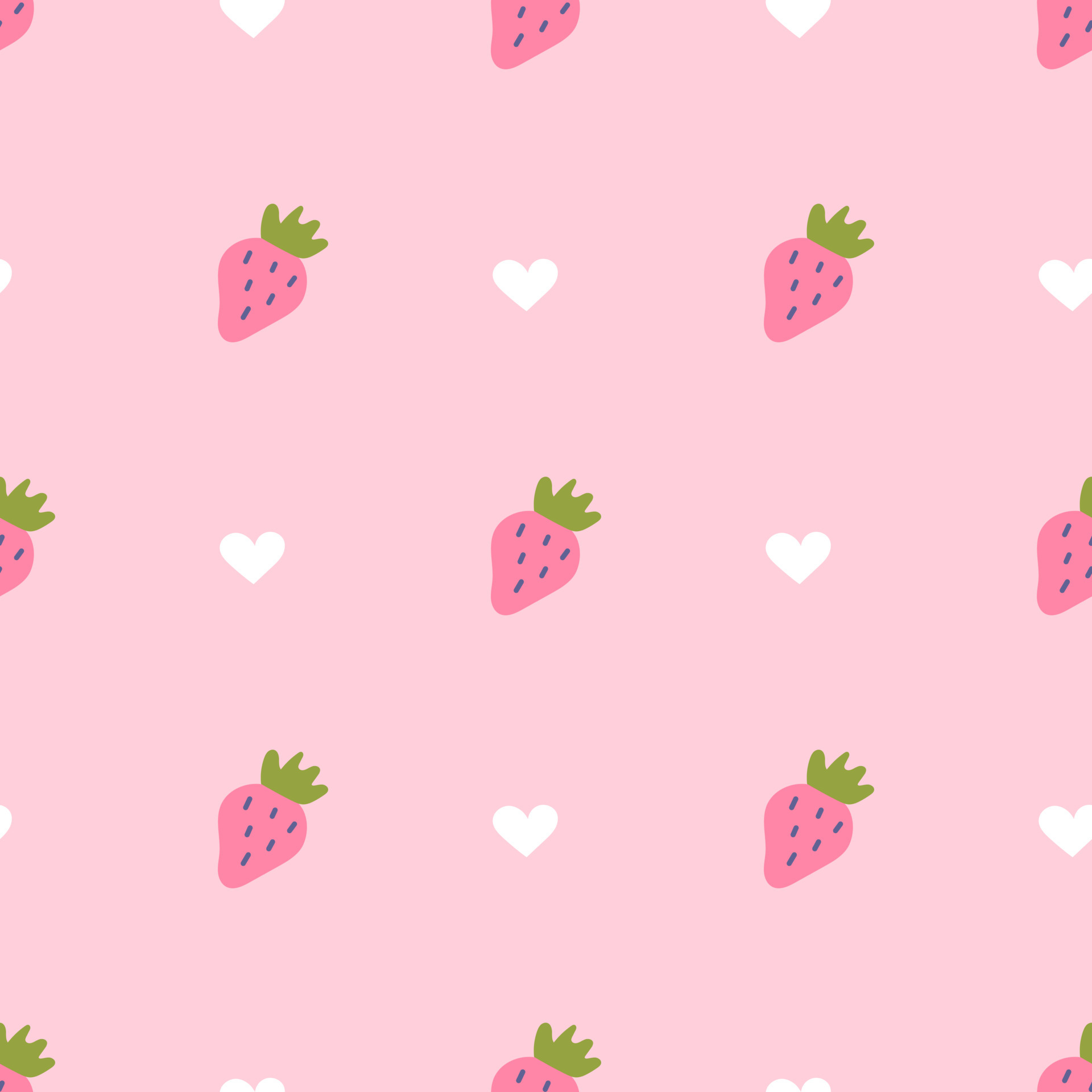 Strawberry and hearts on pink background, vector seamless pattern ...